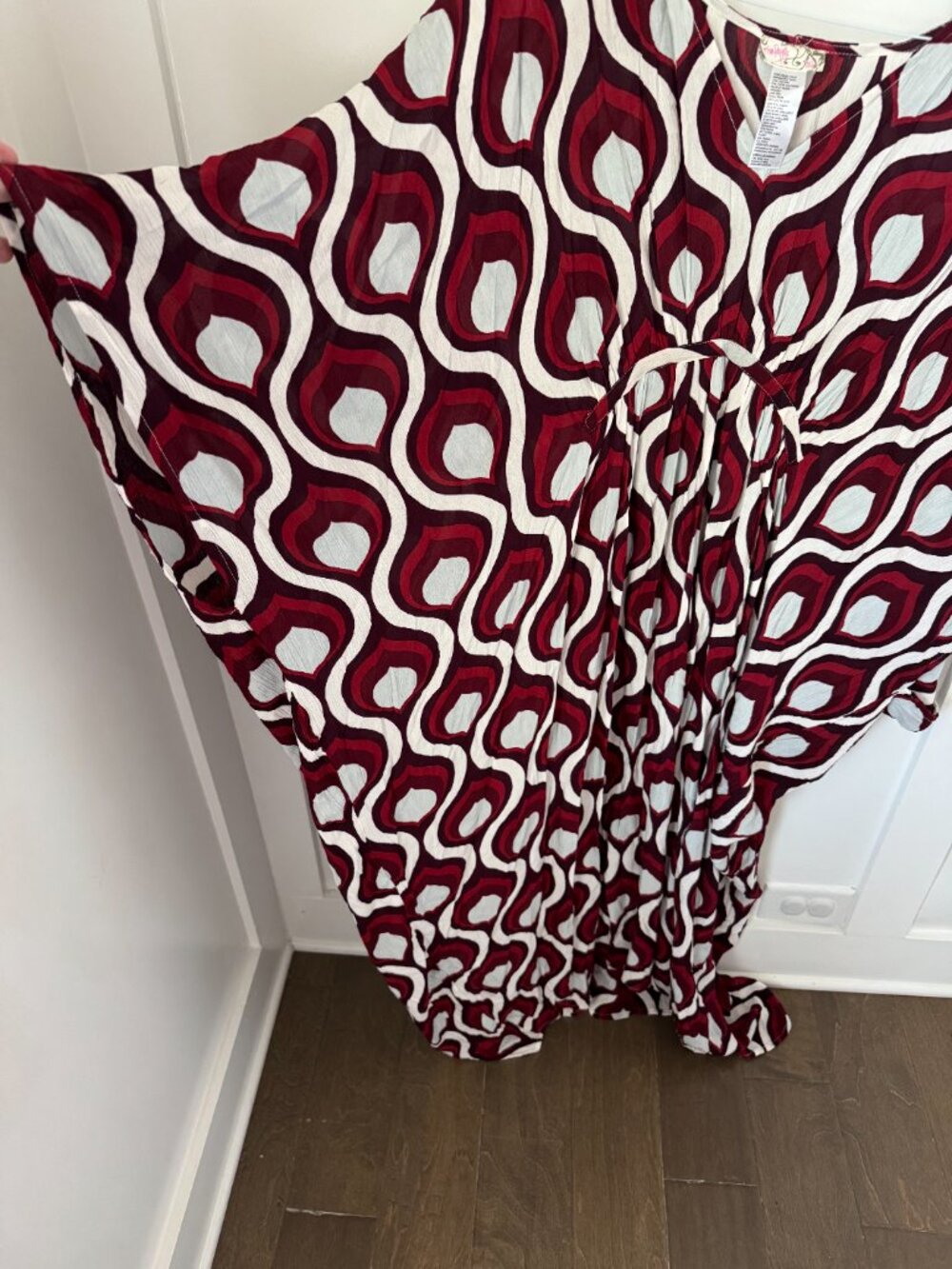 Free People Groovy Baby Maxi Kaftan Red White One Size Beachy Oversized - Picture 4 of 7